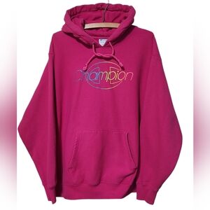 Champion Reverse Weave Fuchsia Hoodie with Multicolor Logo Size 1X